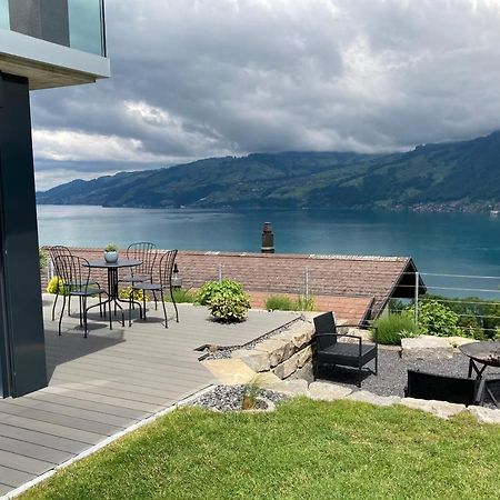 Moderne Unterkunft mit Panoramablick auf Thunersee Krattigen Exterior foto