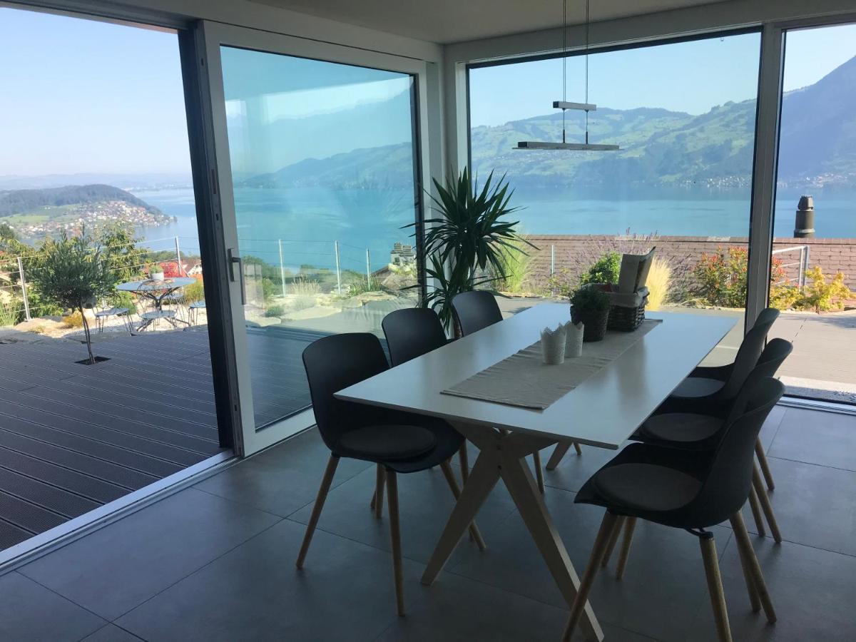 Moderne Unterkunft mit Panoramablick auf Thunersee Krattigen Exterior foto