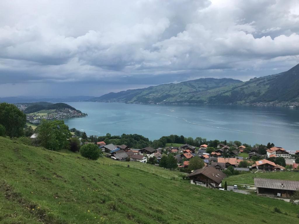 Moderne Unterkunft mit Panoramablick auf Thunersee Krattigen Exterior foto